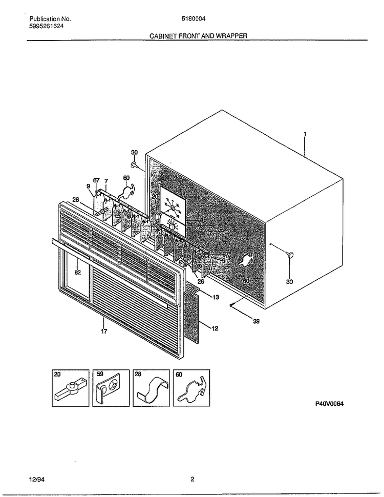 Cabinet Front And Wrapper Diagram and Parts List for 5180004  Frigidaire Air Conditioner