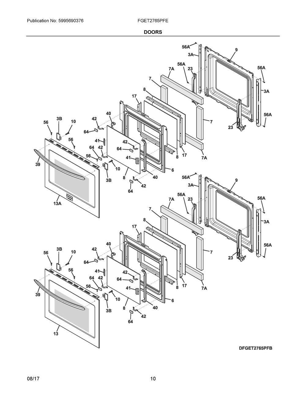 Doors Diagram and Parts List for FGET2765PFE  Frigidaire Wall Oven
