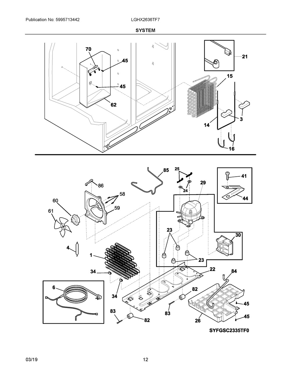 System Diagram and Parts List for LGHX2636TF7  Frigidaire Refrigerator