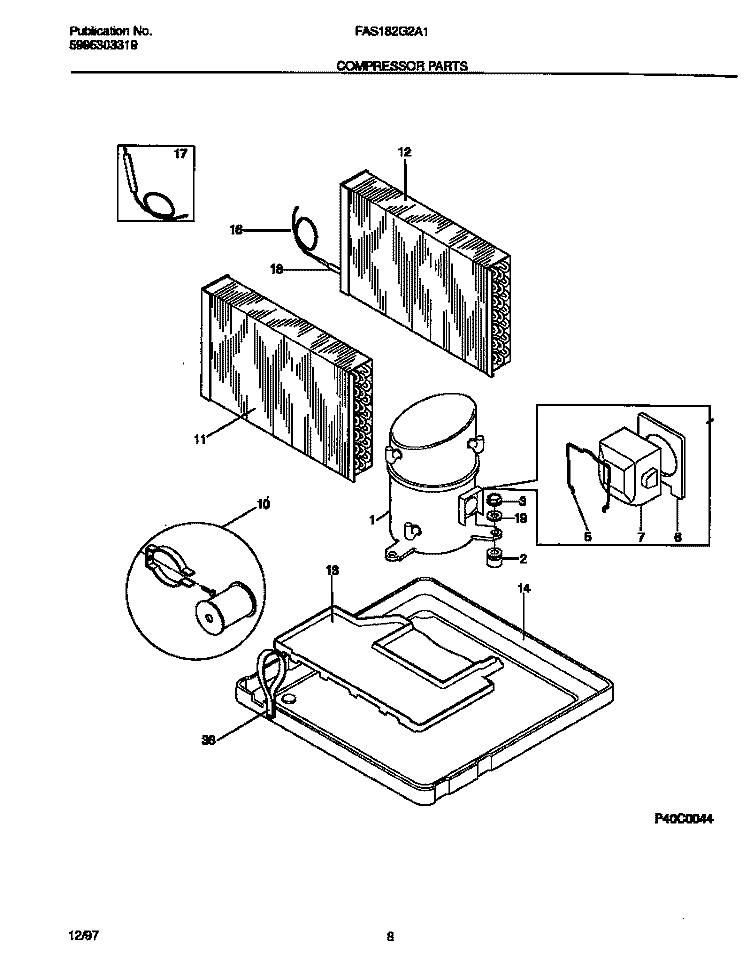 COMPRESSOR PARTS Diagram and Parts List for FAS182G2A1  Frigidaire Air Conditioner