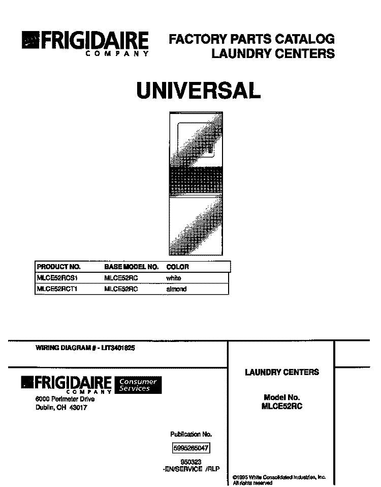 COVER Diagram and Parts List for MLCE52RCS1  Frigidaire Washer