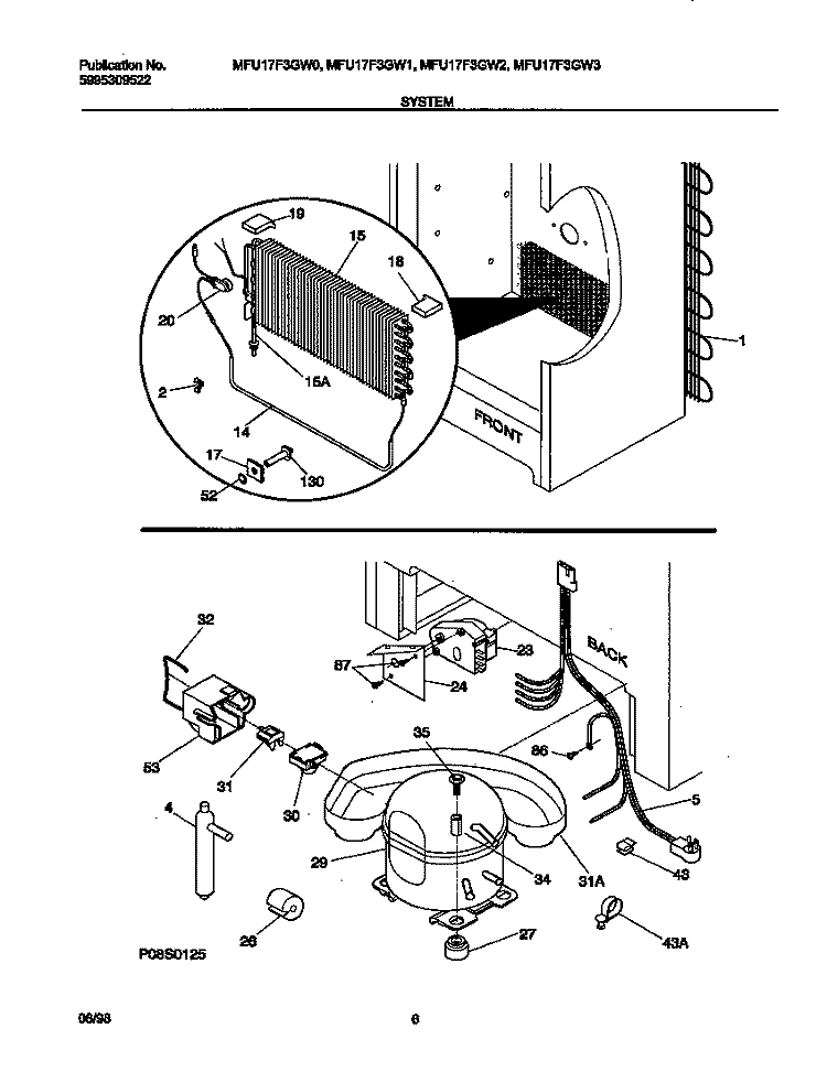 SYSTEM Diagram and Parts List for MFU17F3GW1  Uni Freezer