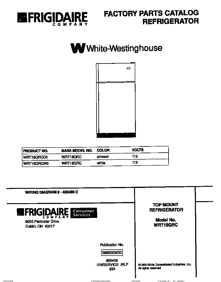 COVER Diagram and Parts List for WRT18QRCD0  Frigidaire Refrigerator