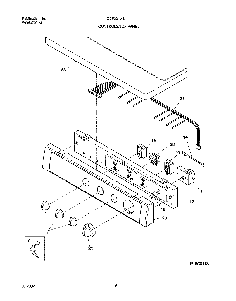 CONTROL PANEL Diagram and Parts List for GEF331AS1  Gibson Dryer