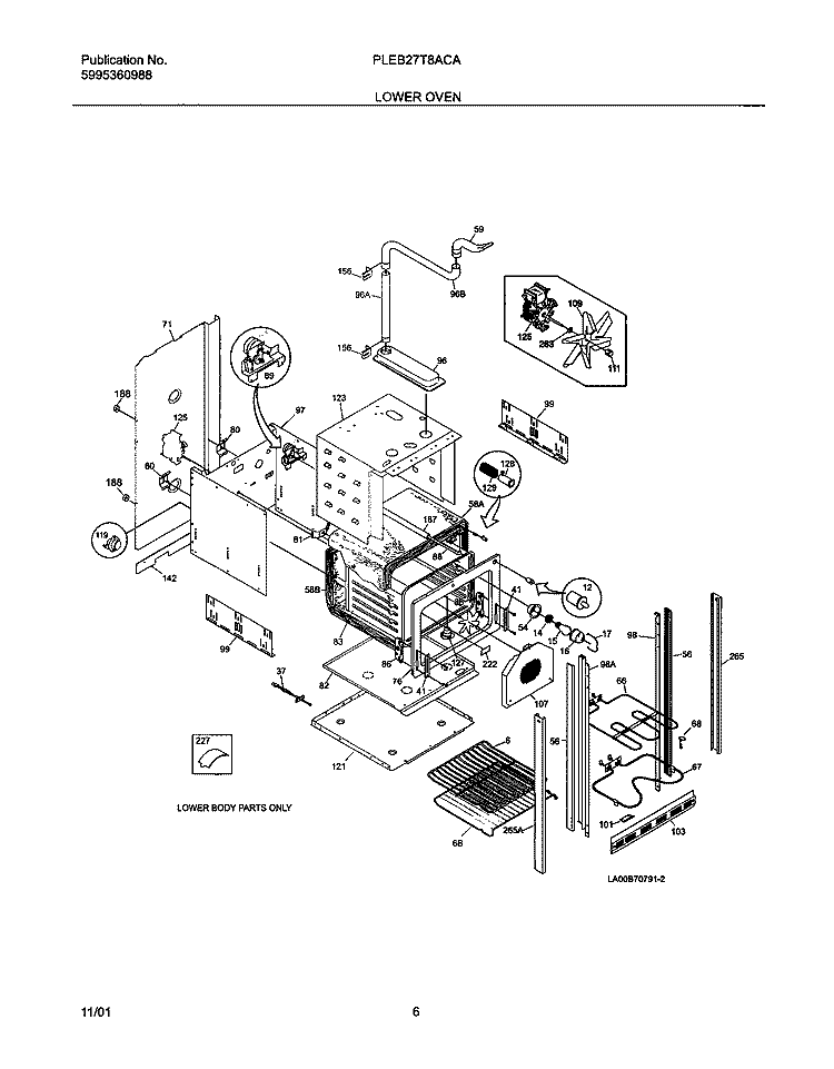 LOWER OVEN Diagram and Parts List for PLEB27T8ACA  Frigidaire Wall Oven