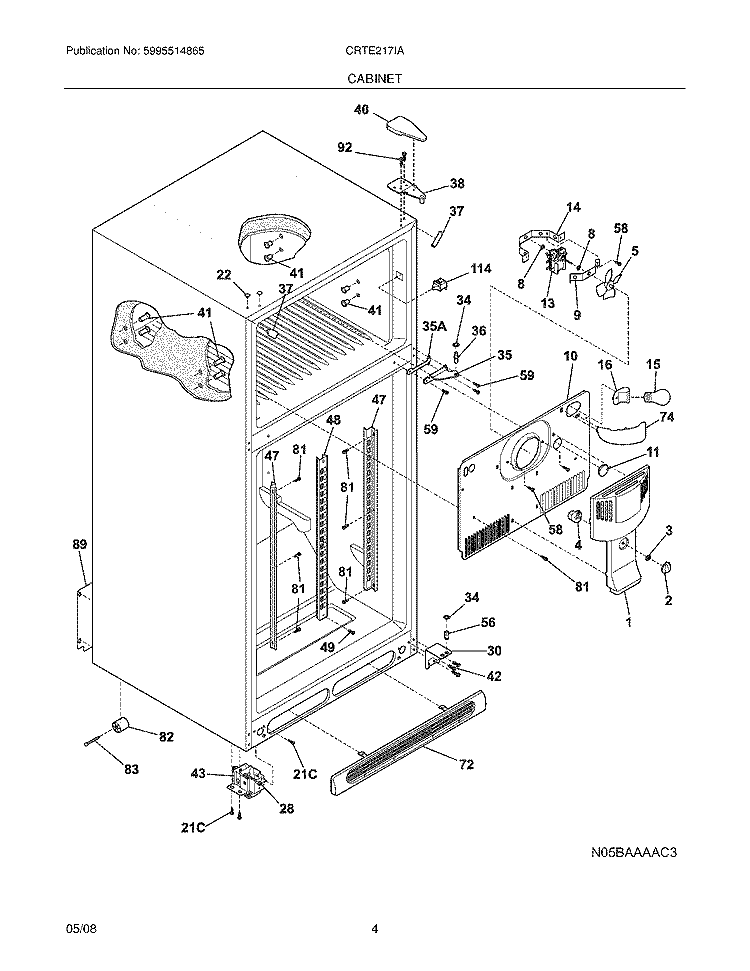 CABINET Diagram and Parts List for CRTE217IAQ0  Frigidaire Refrigerator