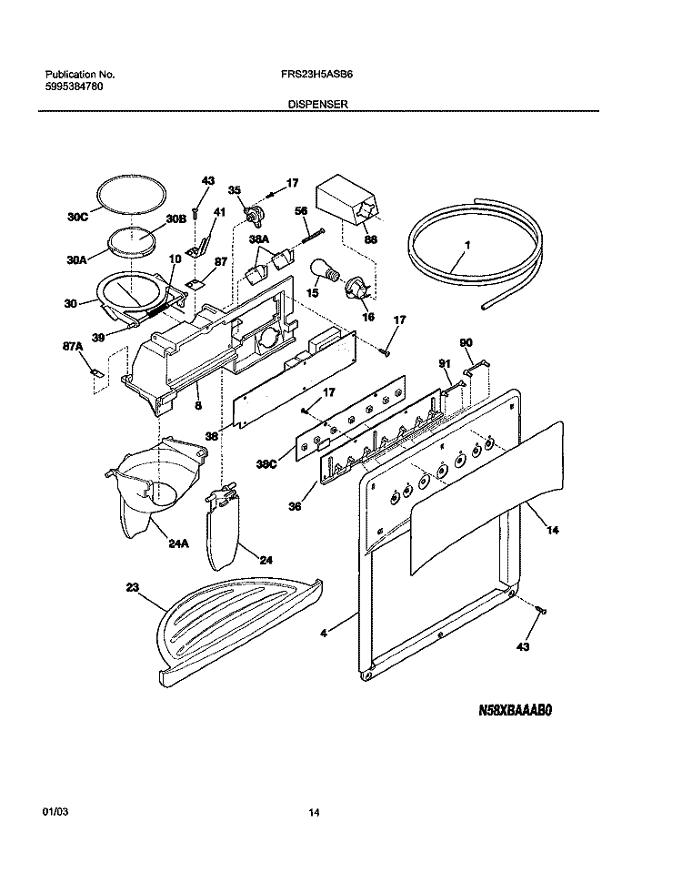 DISPENSER Diagram and Parts List for FRS23H5ASB6  Frigidaire Refrigerator