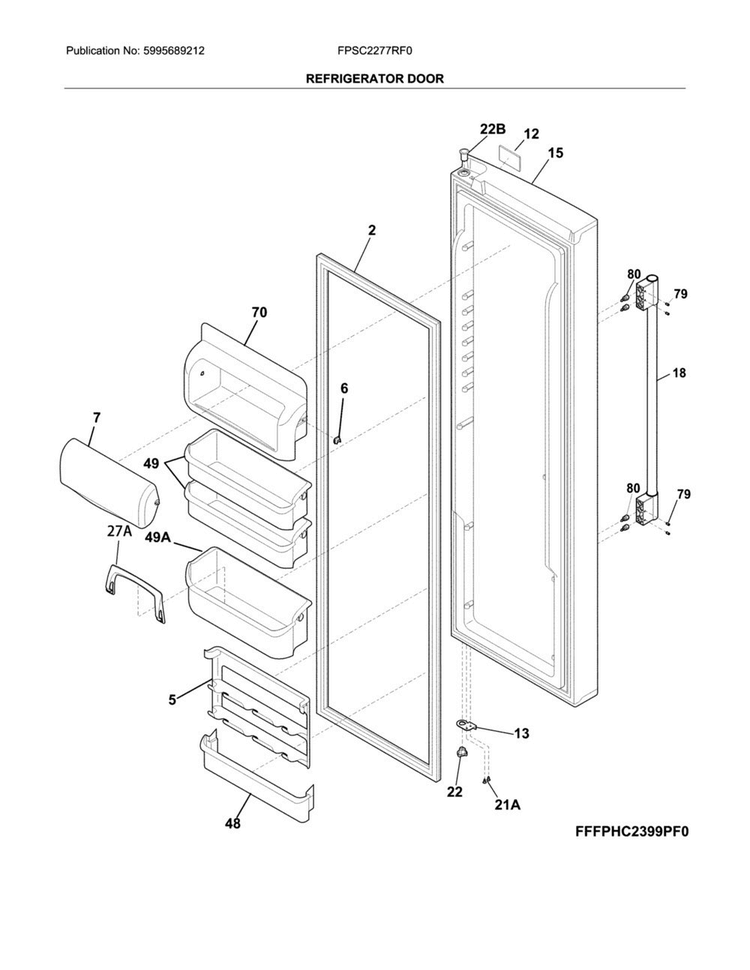 Refrigerator Door Diagram and Parts List for FPSC2277RF0  Frigidaire Refrigerator