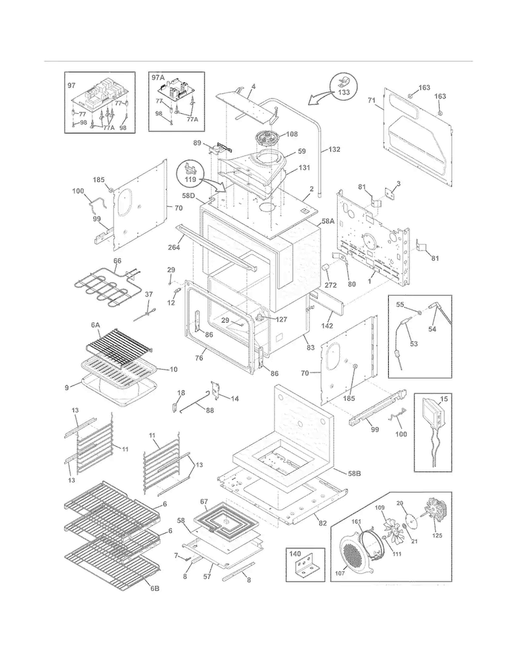 Upper Oven Diagram and Parts List for EW30EW65GS9  Electrolux Wall Oven