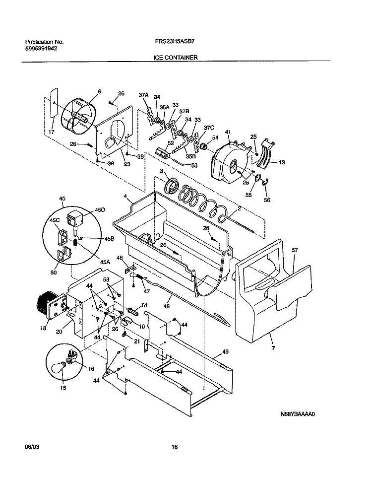 ICE CONTAINER Diagram and Parts List for FRS23H5ASB7  Frigidaire Refrigerator