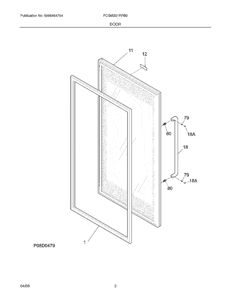 DOOR Diagram and Parts List for FCGM201RFB0  Frigidaire Refrigerator