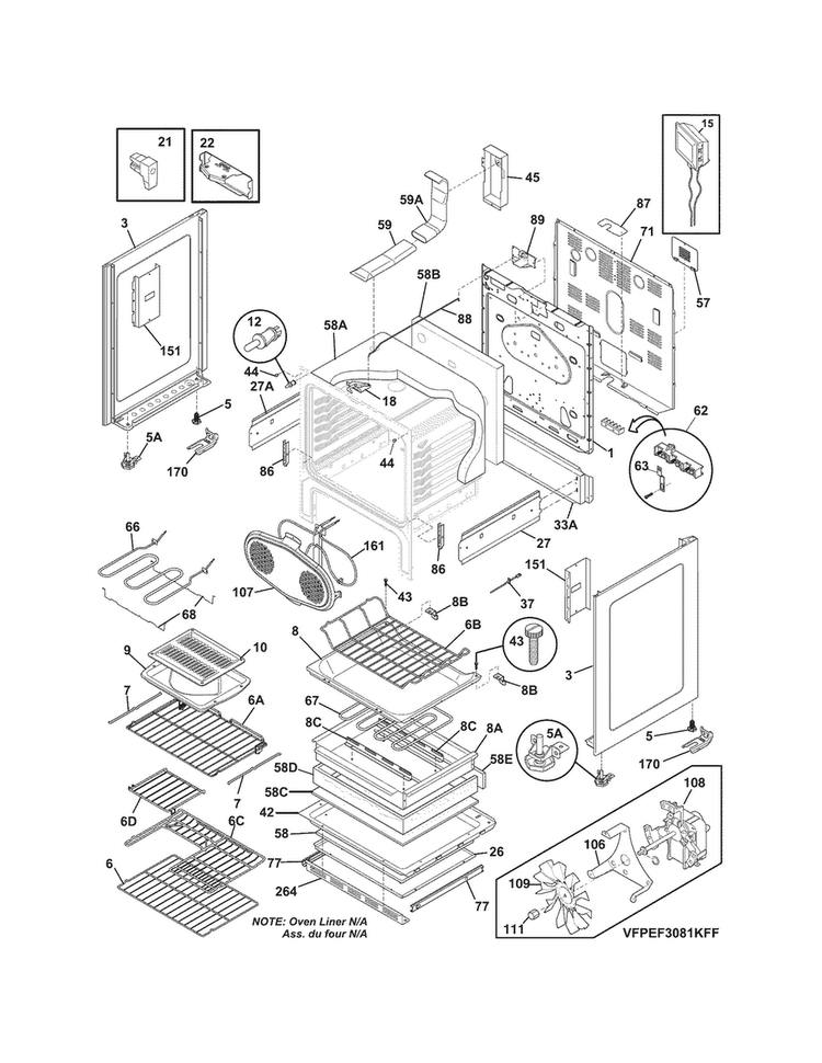 Body Diagram and Parts List for FPEF3081MFD  Frigidaire Range