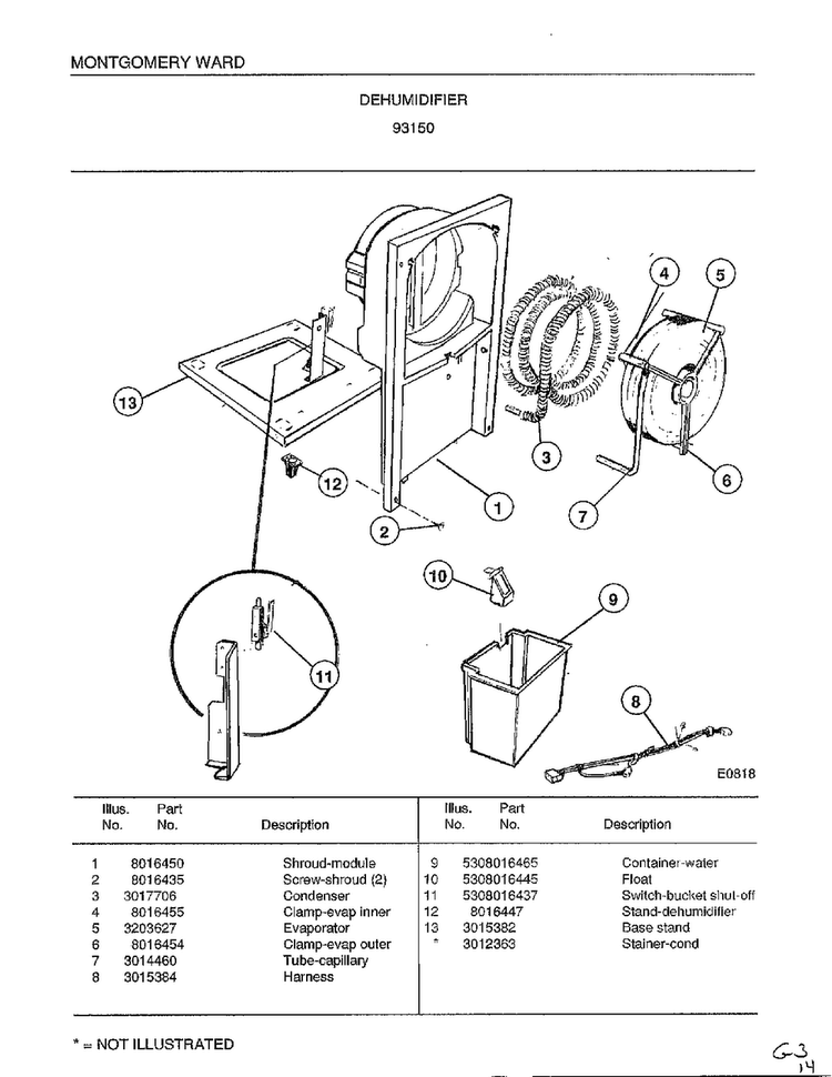 Dehumidifier Page 3 Diagram and Parts List for 80849A  Frigidaire Freezer