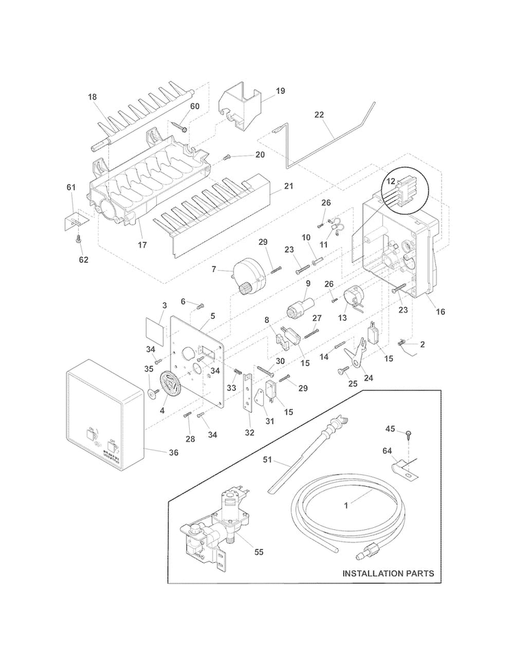 Ice Maker Diagram and Parts List for 25371891017  Kenmore Refrigerator