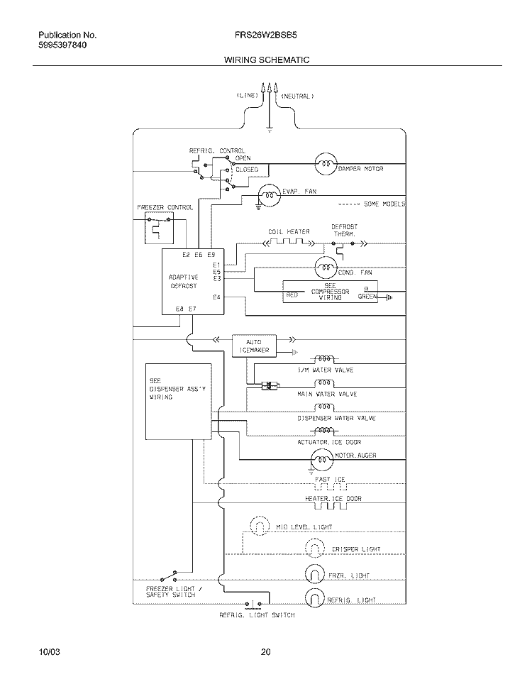 WIRING SCHEMATIC Diagram and Parts List for FRS26W2BSB5  Frigidaire Refrigerator