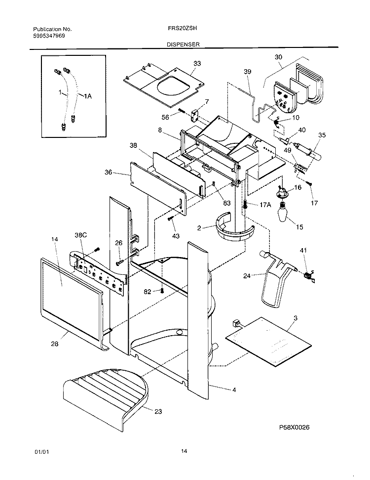 DISPENSER Diagram and Parts List for FRS20ZSHB4  Frigidaire Refrigerator