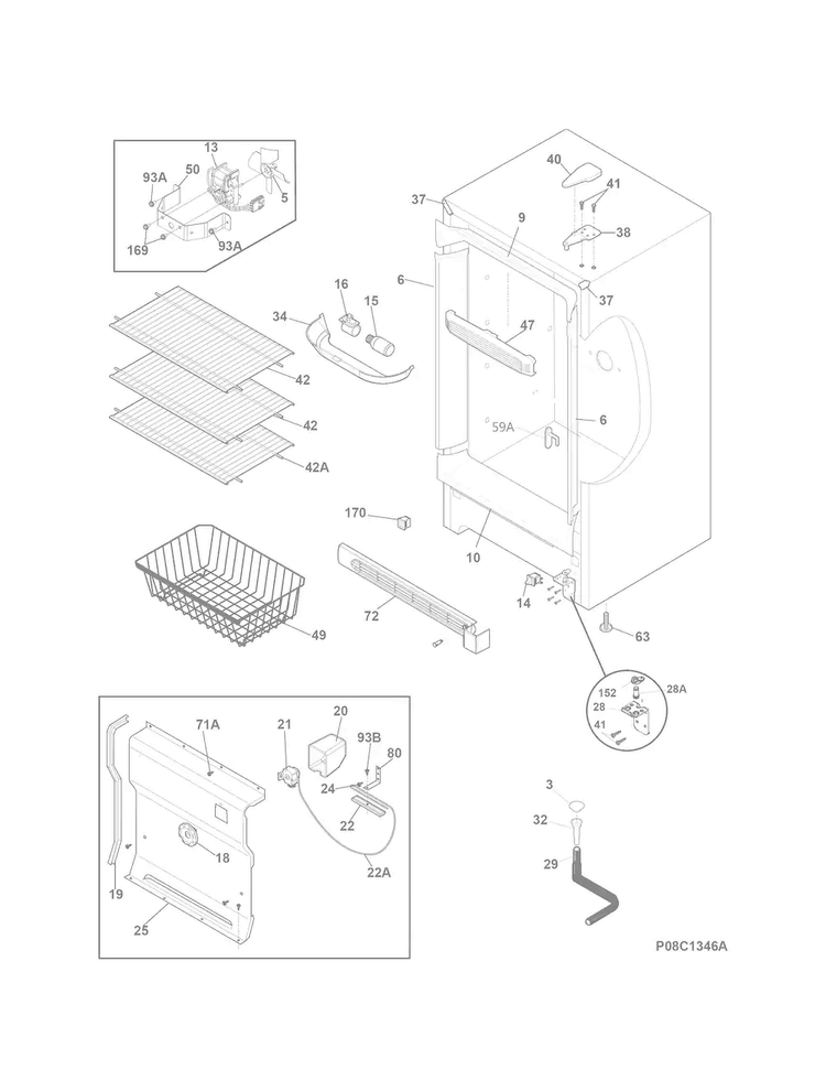 Cabinet Diagram and Parts List for 25322040510  Kenmore Freezer