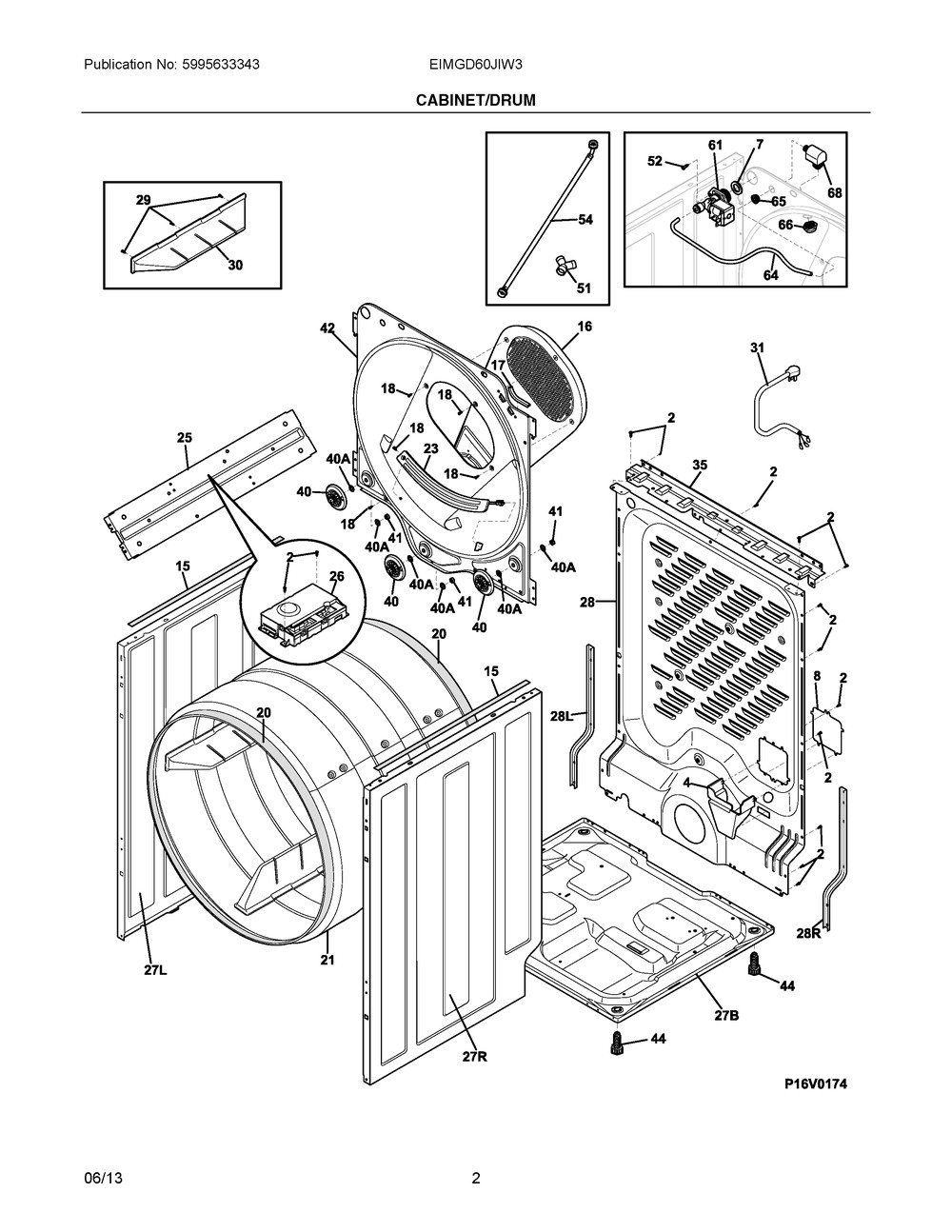Cabinet/drum Diagram and Parts List for EIMGD60JIW3  Frigidaire Dryer