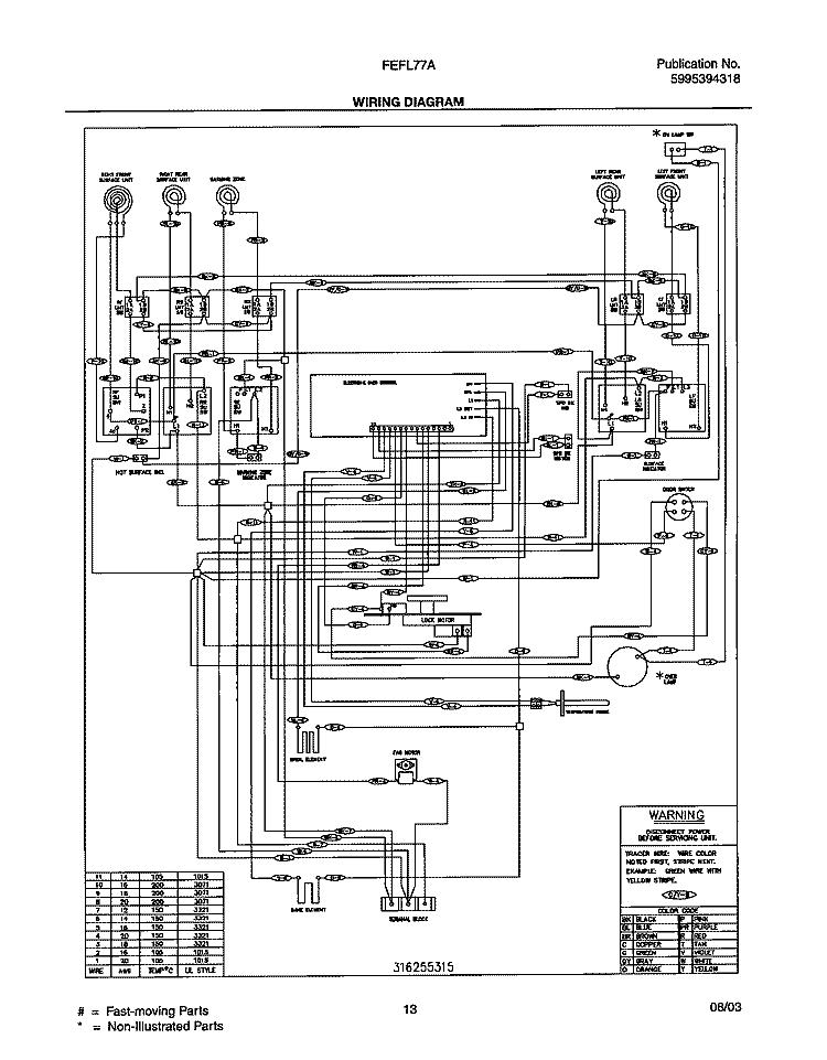 WIRING DIAGRAM Diagram and Parts List for FEFL77ABH  Frigidaire Range