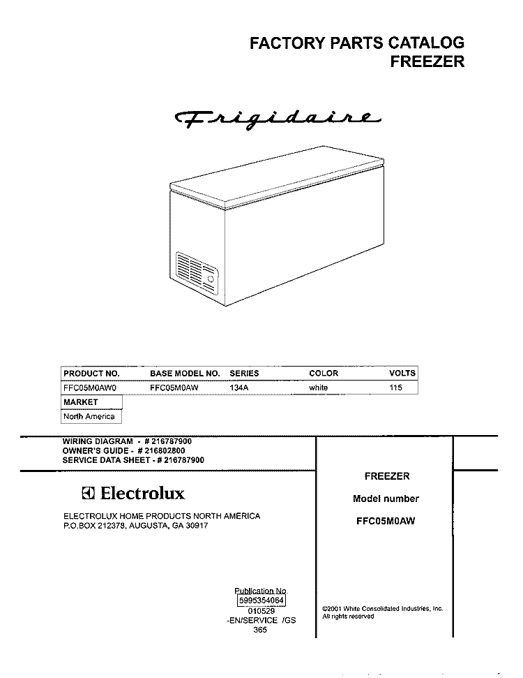 COVER Diagram and Parts List for FFC05M0AW0  Frigidaire Freezer