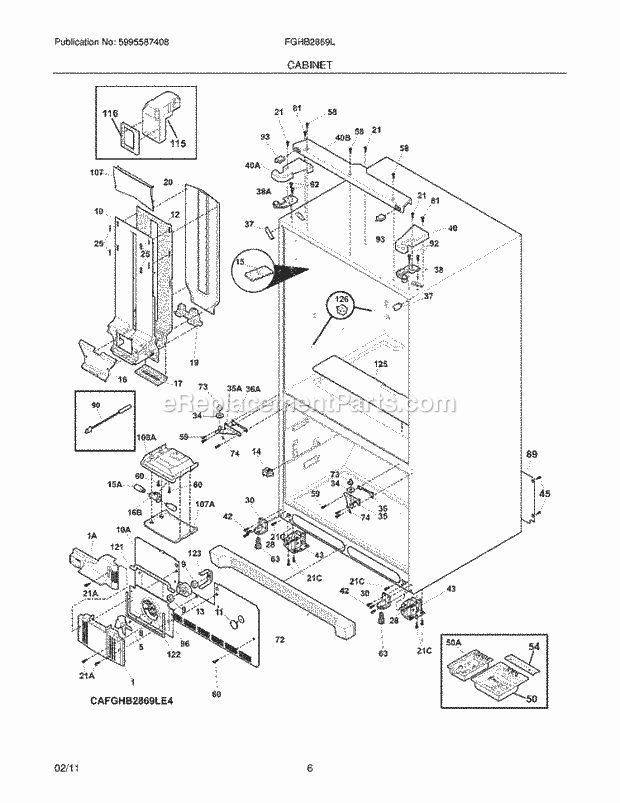 Cabinet Diagram and Parts List for FGHB2869LP4  Frigidaire Refrigerator