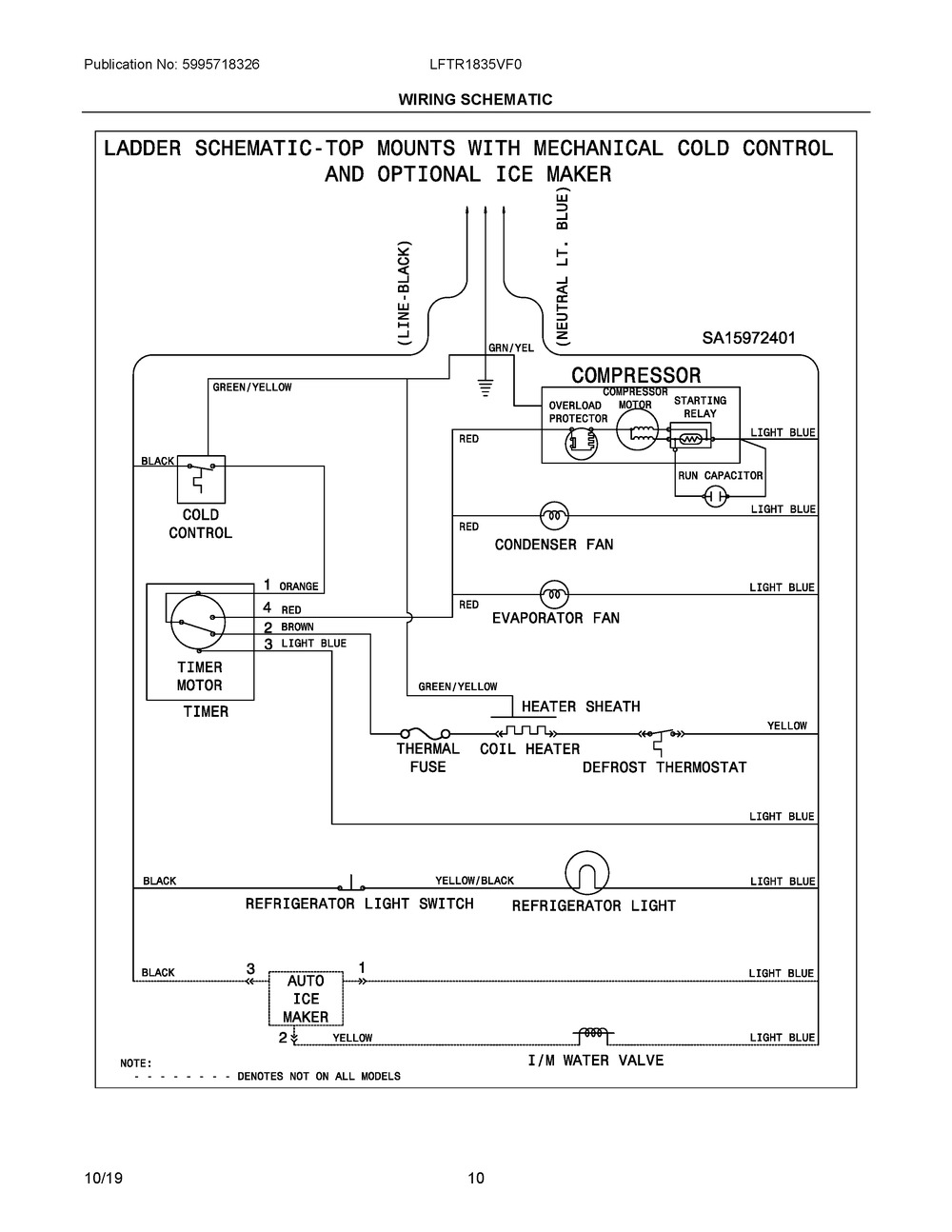 Wiring Schematic Diagram and Parts List for LFTR1835VF0  Frigidaire Refrigerator