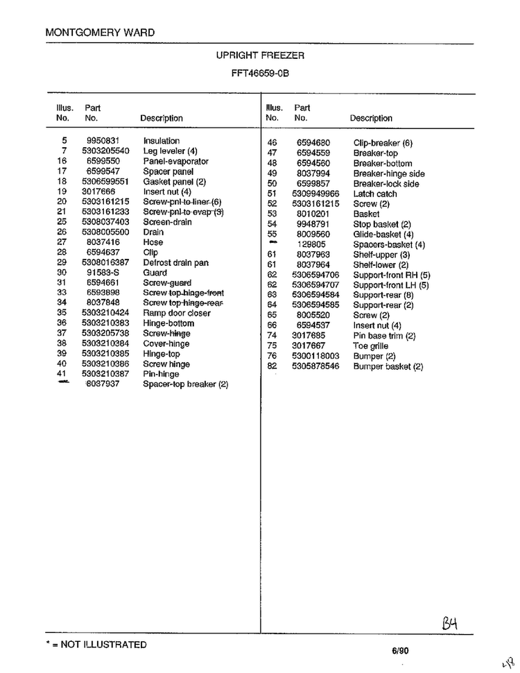 Upright Freezer Page 4 Diagram and Parts List for 46659B  Frigidaire Freezer