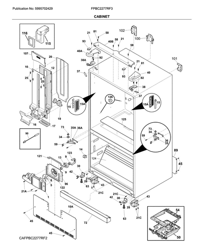 Cabinet Diagram and Parts List for FPBG2277RF3  Frigidaire Refrigerator
