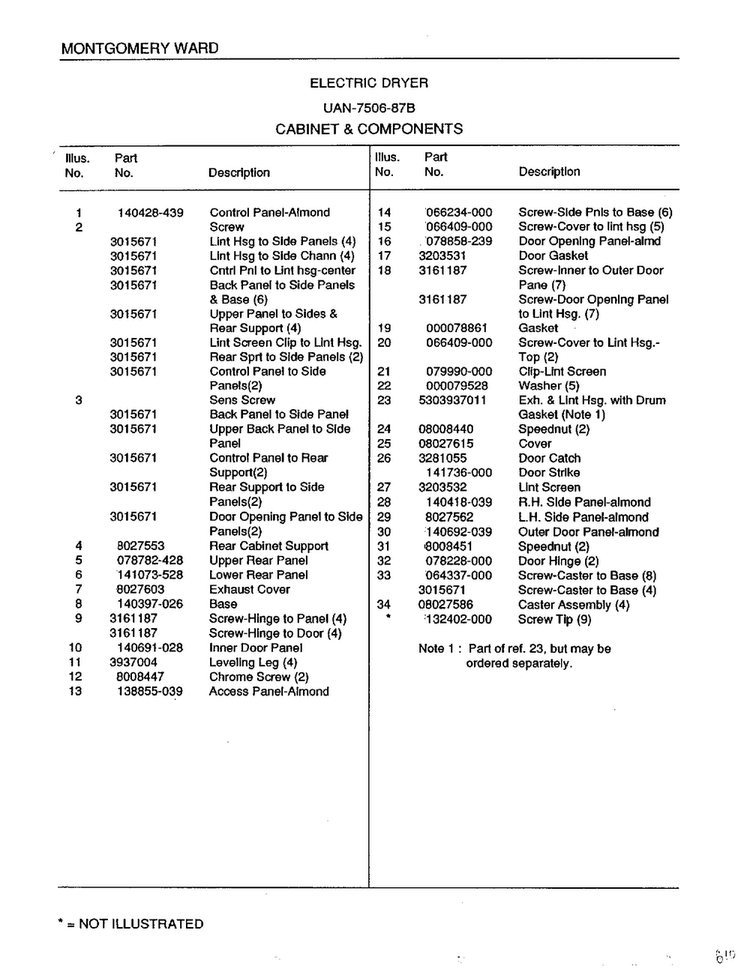Cabinet And Components Page 2 Diagram and Parts List for 7506B  Frigidaire Dryer