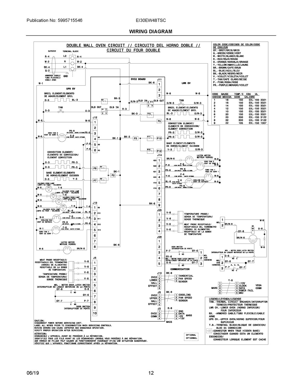 Wiring Diagram Diagram and Parts List for EI30EW48TSC  Frigidaire Wall Oven