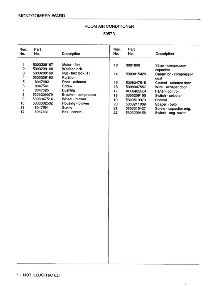 Room Air Conditioner Page 4 Diagram and Parts List for 5057D  Frigidaire Air Conditioner