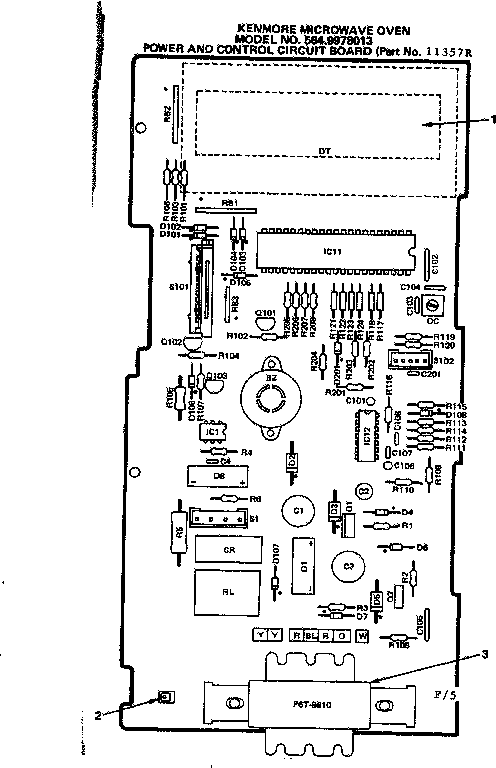Power And Control Circuit Board Diagram and Parts List for 5649978013  Kenmore Microwave