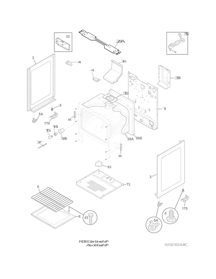 Body Diagram and Parts List for FFGF3047LSH  Frigidaire Range