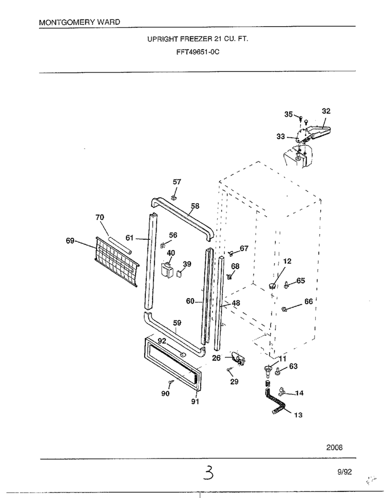 Upright Freezer 21 Cubic Feet Page 3 Diagram and Parts List for 49651-0C  Frigidaire Freezer