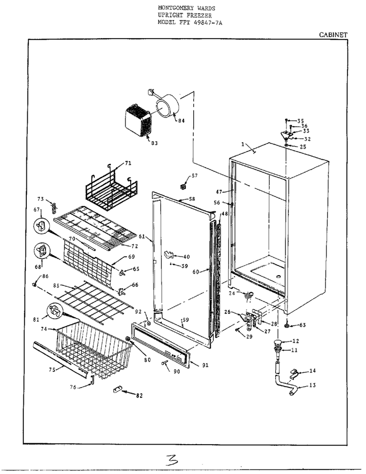Cabinet Diagram and Parts List for 49847A  Frigidaire Freezer