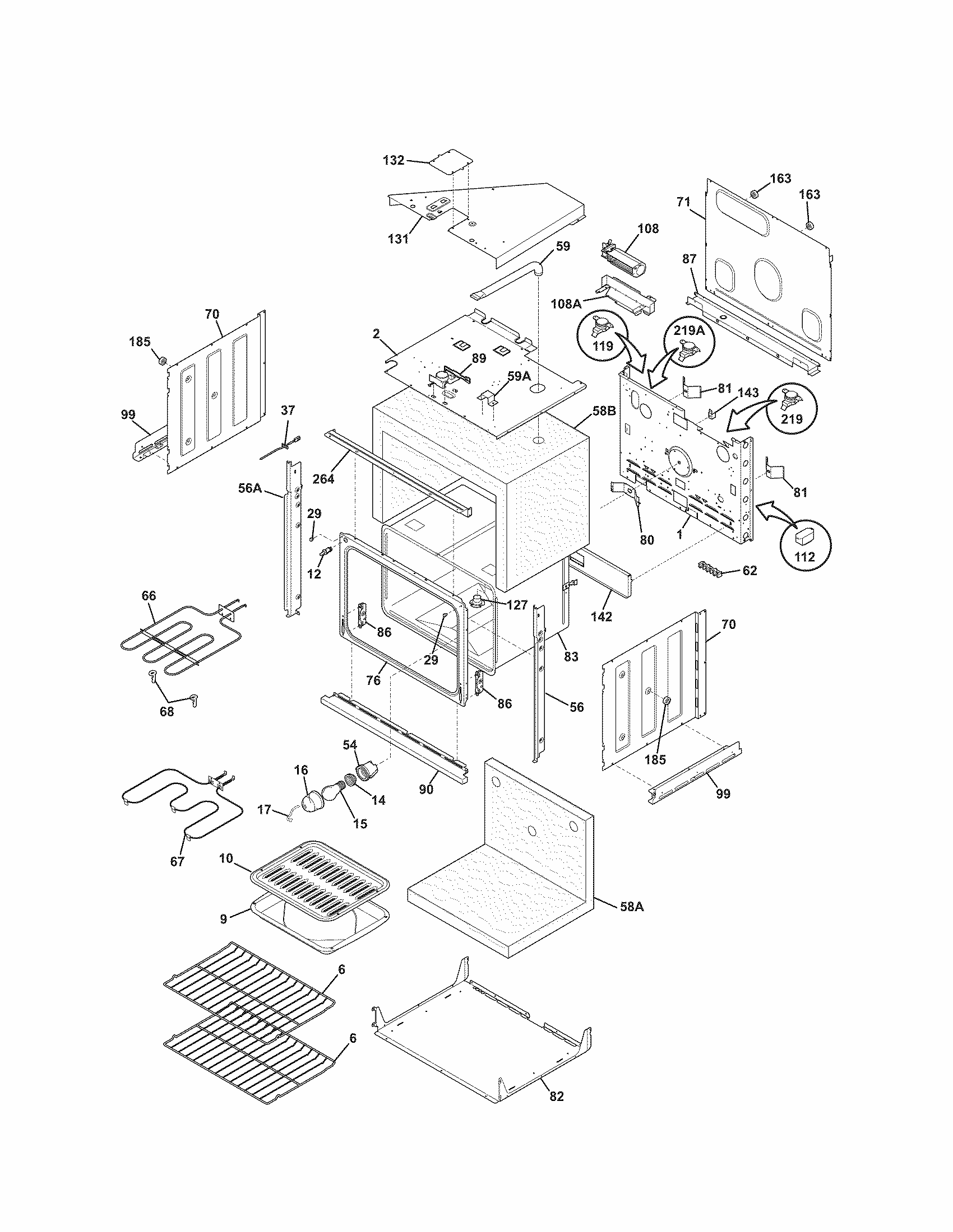 Body Diagram and Parts List for 79047833407  Kenmore Wall Oven