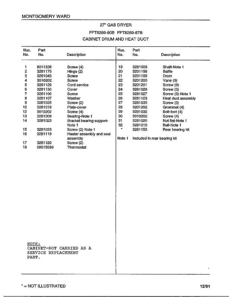 Cabinet Drum And Heat Duct Page 2 Diagram and Parts List for 8289-80B  Frigidaire Dryer