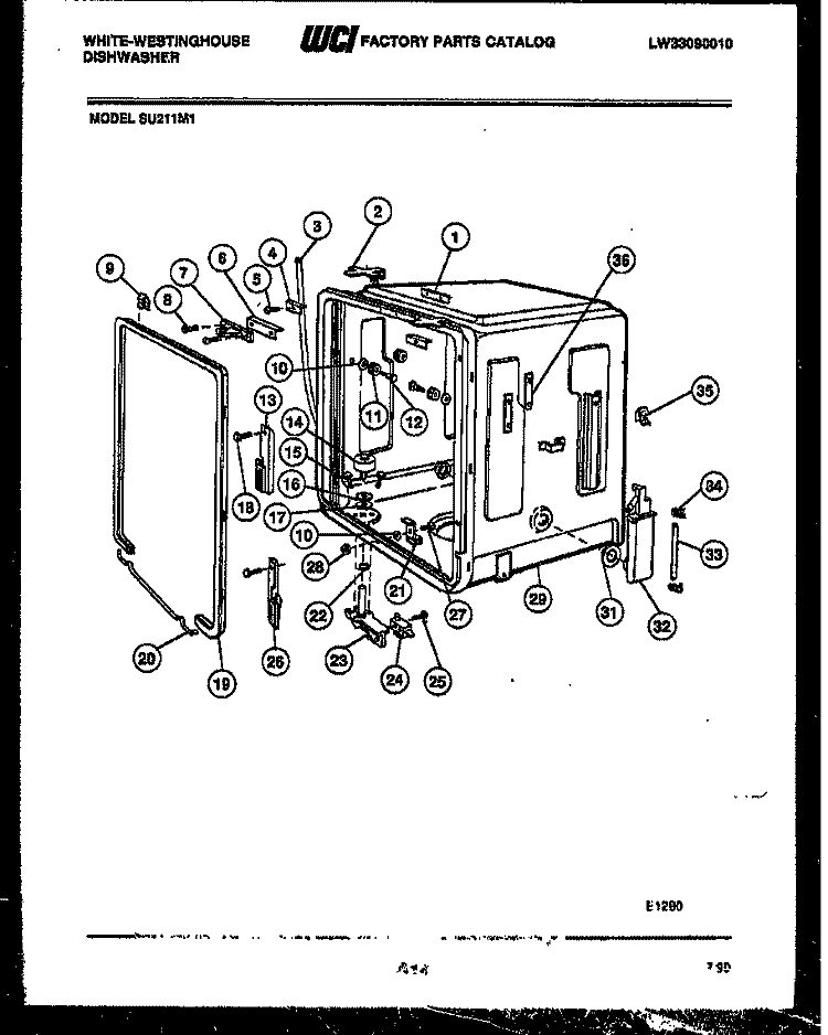 TUB AND FRAME PARTS Diagram and Parts List for SU211MR1  Frigidaire Dishwasher