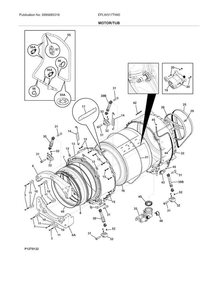 Motor/tub Diagram and Parts List for EFLW317TIW0  Electrolux Washer