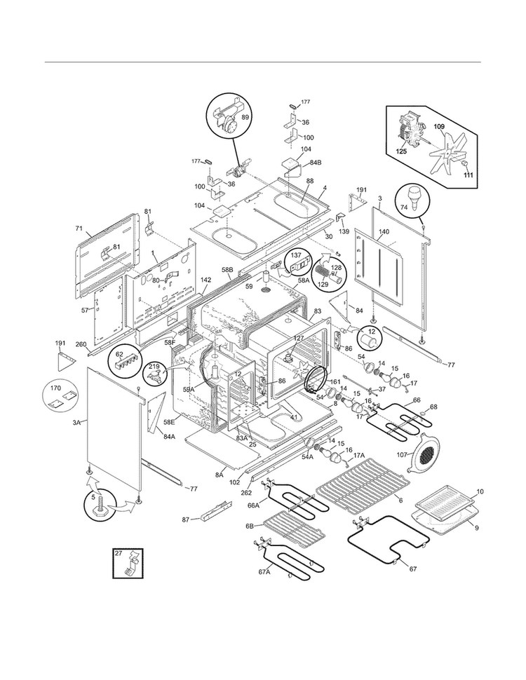 Body Diagram and Parts List for FPEF4085KFC  Frigidaire Range