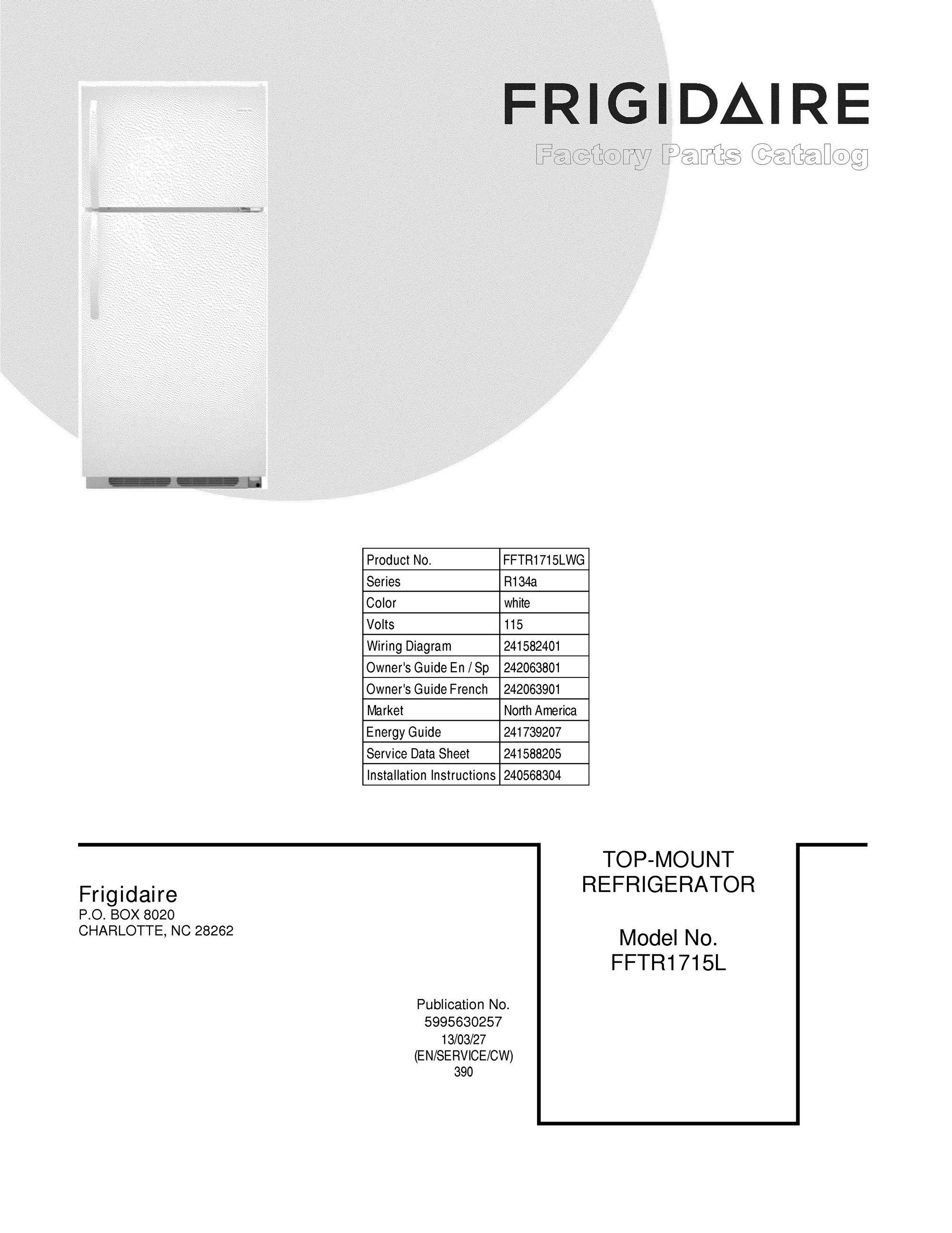 01 - COVER Diagram and Parts List for FFTR1715LWG  Frigidaire Refrigerator