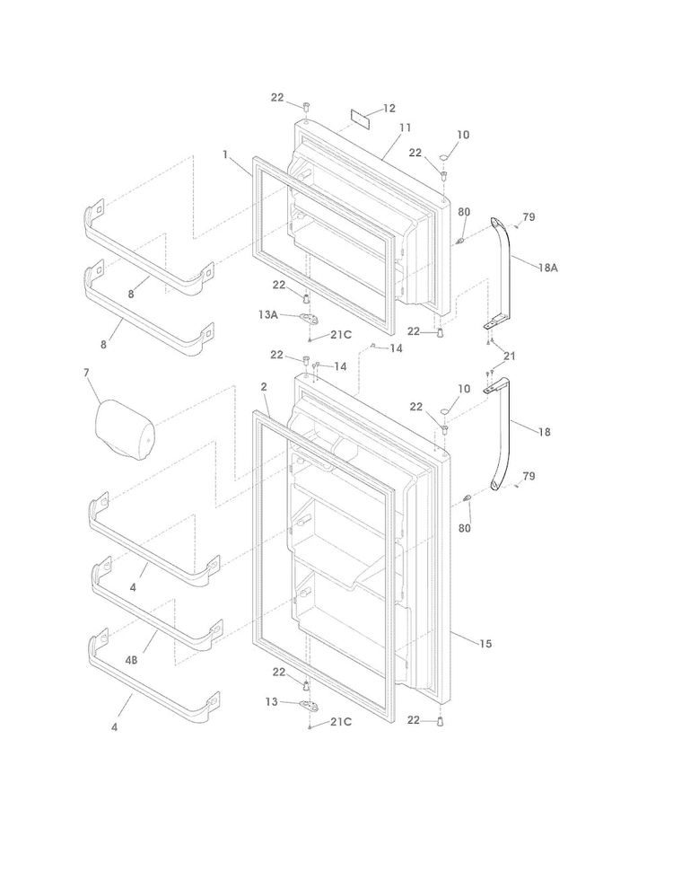 Doors Diagram and Parts List for FFHT1800PS0  Frigidaire Refrigerator