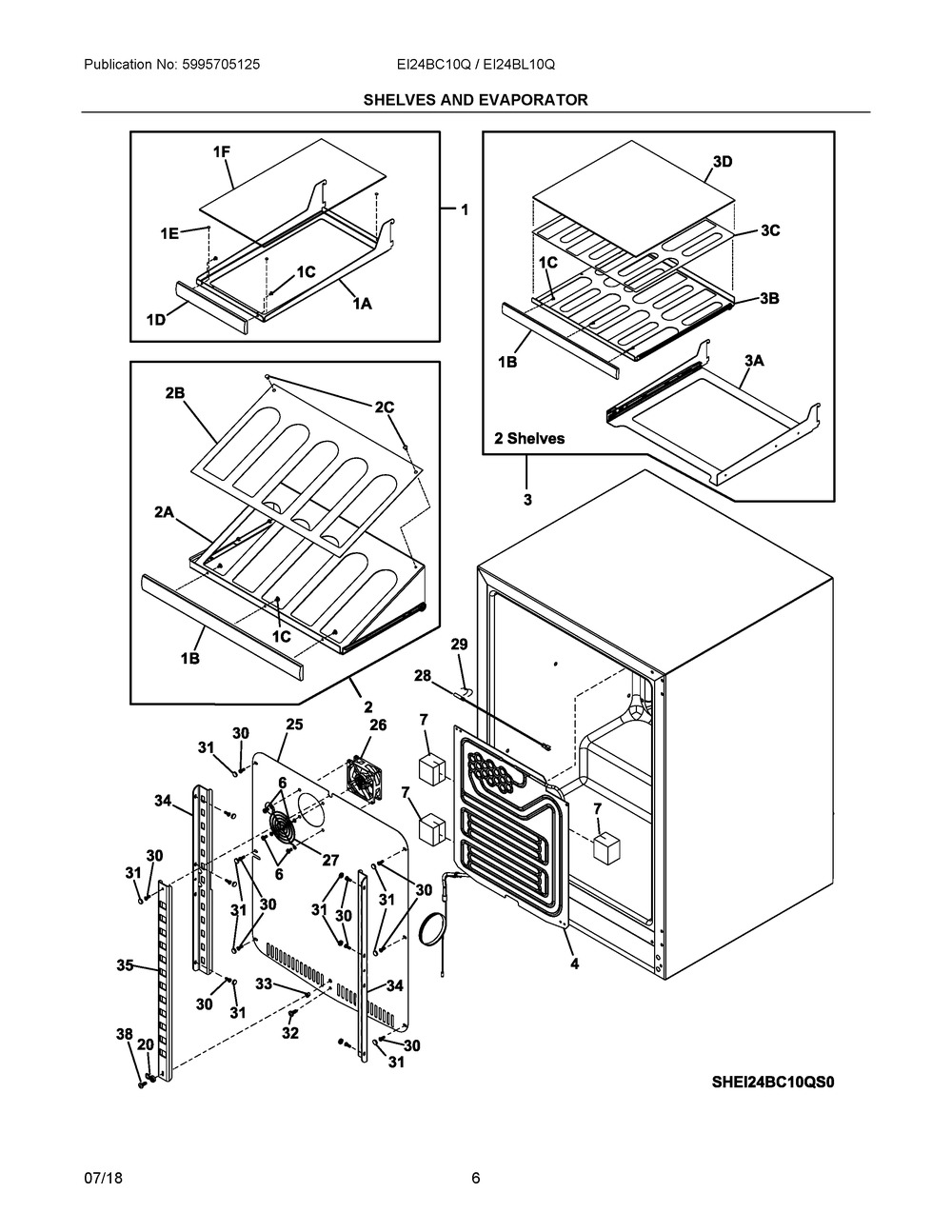 Shelves And Evaporator Diagram and Parts List for EI24BC10QS1  Frigidaire Wine and Beverage Cooler