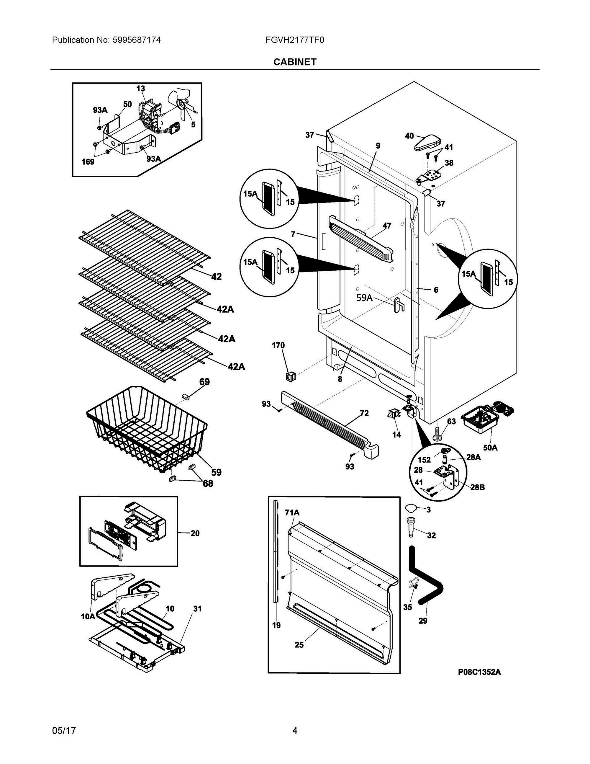 03 - CABINET Diagram and Parts List for FGVH2177TF0  Frigidaire Freezer