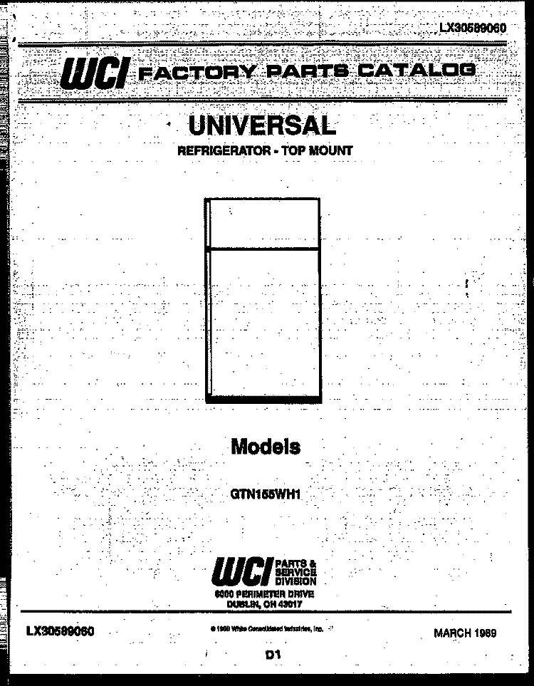 COVER Diagram and Parts List for GTN155WHE1  Uni Refrigerator
