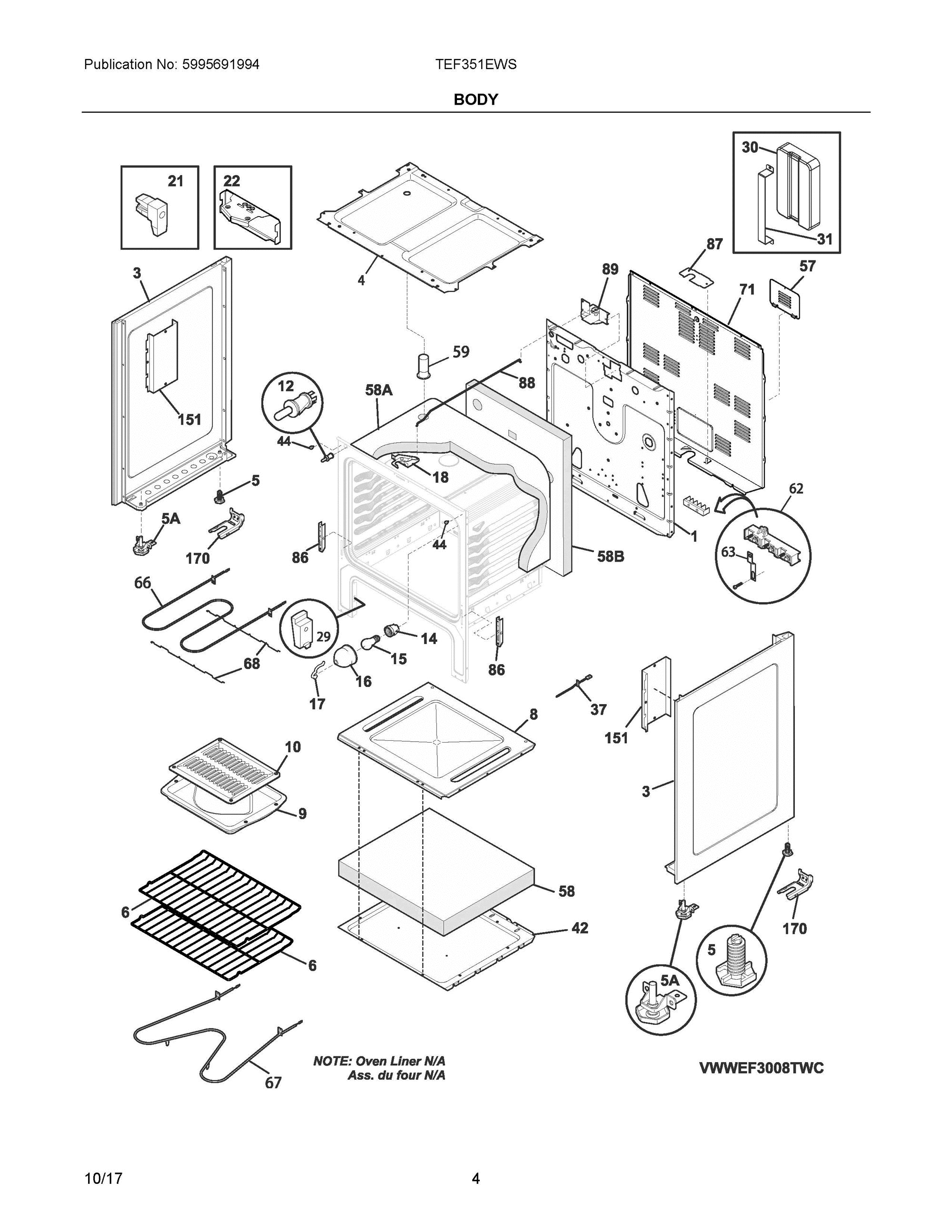 03 - BODY Diagram and Parts List for TEF351EWS  Frigidaire Range