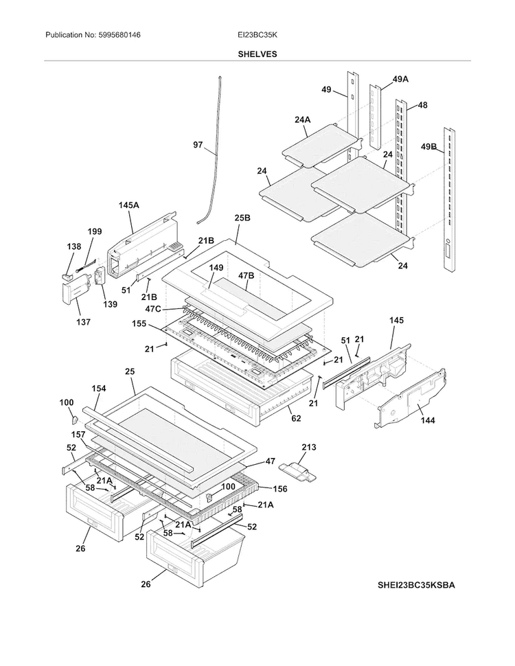 Shelves Diagram and Parts List for EI23BC35KSDA  Electrolux Refrigerator