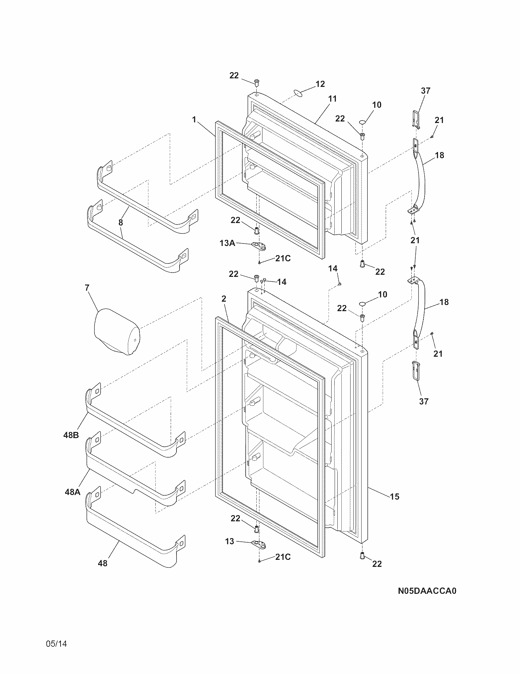 Doors Diagram and Parts List for FRT18L4JWM  Frigidaire Refrigerator