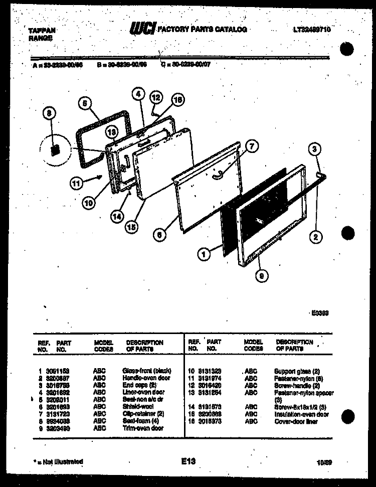 DOOR PARTS Diagram and Parts List for 30-2238-23-06  Tappan Range