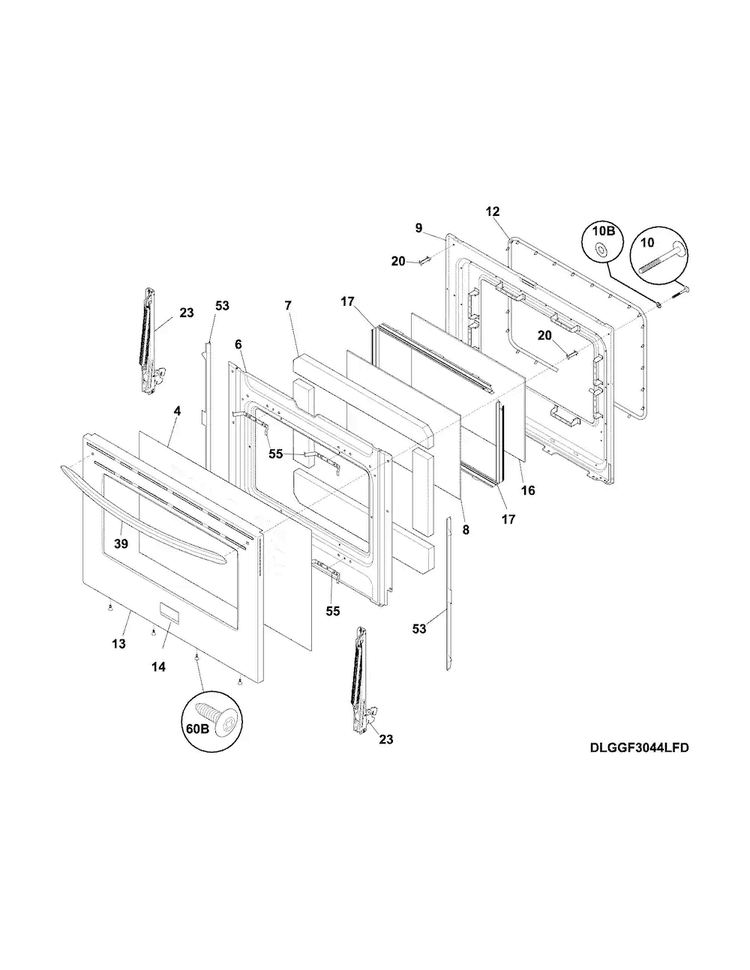Door Diagram and Parts List for FGGF3032MFG  Frigidaire Range